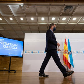 El presidente de la Xunta de Galicia, Alberto Núnez Feijóo, en la presentación del plan gallego para los fondos Next Generation, en marzo de 2021.