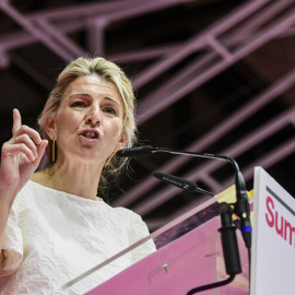 La vicepresidenta segunda del Gobierno, Yolanda Díaz, durante la presentación de su candidatura de Sumar a las elecciones generales.