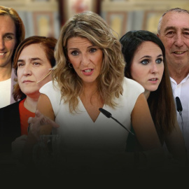 Imagen combinada de Mónica García, Ada Colau, Yolanda Díaz, Ione Belarra y Jona Baldoví.