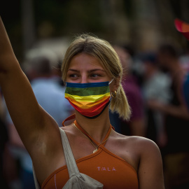 Protesta en contra de la lgbtfobia en Barcelona. 22 de julio de 2021.