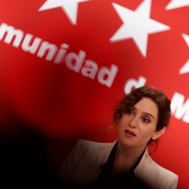 La presidenta de la Comunidad de Madrid, Isabel Díaz Ayuso durante la rueda de prensa ofrecida en la Real Casa de Correos de Madrid este jueves.