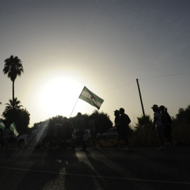 Jornaleros de Marinaleda durante una marcha. Imagen de archivo.