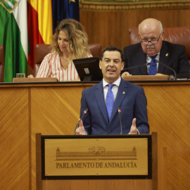 El Presidente de la Junta, Juanma Morero, durante su comparecencia