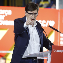 Salvador Illa durante un mitin en Sant Boi de Llobregat, Barcelona (Catalunya)