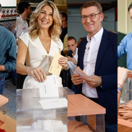 Pedro Sánchez, Alberto Núñez Feijóo, Yolanda Díaz y Santiago Abascal, ejerciendo su derecho a voto este 23J.