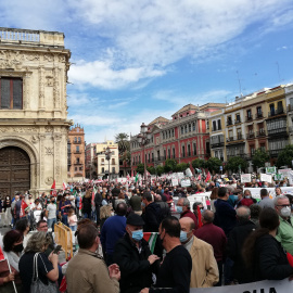 Manifestantes en Sevilla en defensa de la sanidad pública andaluza.