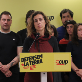La cap de llista de la CUP, Laia Estrada, durant la compareixença per valorar els resultats del 12-M