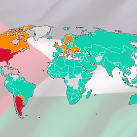 Mapa con las votaciones de los países de la Asamblea General de la ONU sobre la aceptación de Palestina como miembro