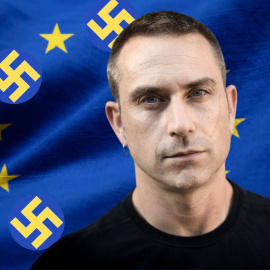 Fotomontaje del periodista Miquel Ramos y una bandera de la UE acompañda de esvásticas ante el crecimiento de la ultraderecha en Europa.