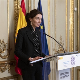 La ministra de Justicia, Pilar Llop, interviene en la presentación del primer Tratado de Derecho y Envejecimiento, en el Palacio de Parcent, a 20 de octubre de 2021, en Madrid.