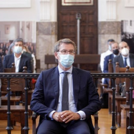 El presidente de la Xunta, Alberto Núñez Feijóo, durante el acto oficial de apertura del año judicial en la sede del Tribunal Superior de Xustiza de Galicia –TSXG-, en A Coruña, Galicia, a 18 de septiembre de 2020.