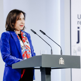 01/03/22. La ministra de Defensa, Margarita Robles, durante una rueda de prensa en Madrid, a 25 de febrero de 2022.