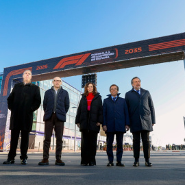 23/01/2024 - La presidenta de la Comunitat de Madrid, Isabel Díaz Ayuso, i l'alcalde de la ciutat, José Luis Martínez Almeida, en la presentació del Gran Premi de Fórmula 1.