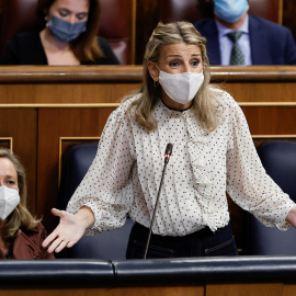La vicepresidenta segunda del Gobierno y ministra de Trabajo, Yolanda Díaz este miércoles en la sesión de control al Gobierno en el Congreso.