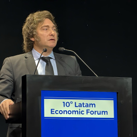 El presidente de Argentina Javier Milei comparece durante el 'Latam Economic Forum'.