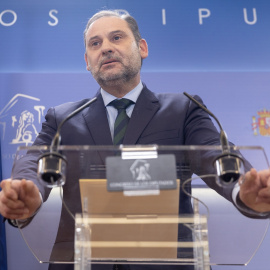 El exministro de Transportes y diputado del PSOE, José Luis Ábalos, durante una rueda de prensa, en el Congreso de los Diputados, a 27 de febrero de 2024, en Madrid