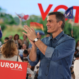 03/06/2024 El presidente del Gobierno, Pedro Sánchez, durante un acto de campaña del PSOE en Valladolid, a 1 de junio de 2024.