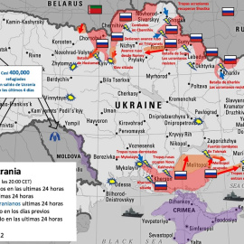 Mapa sobre los bombardeos y avances de Rusia en territorio ucraniano. 27/02/2022
