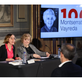 Izaskun Arretxe, directora de l'ILC, amb Anna Maria Velaz, comissària de l'any Montserrat Vayreda