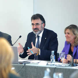 José Alberto Carbonell, director general, Lluís Salvadó, president, i Miriam Alaminos, responsable econòmico-financera, del Port de Barcelona, durant la presentació de resultats de l'any 2023