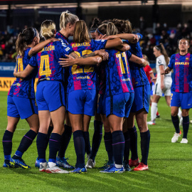 El Barça femenino celebrando un gol durante la UEFA Champions League.