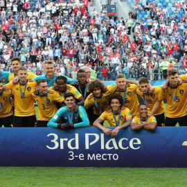La selección belga tras recibir la medalla de bronce. (EFE)