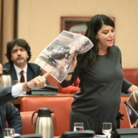 La diputada de Vox Olona enseña imágenes de los disturbios en Catalunya antes de ser expulsada / EUROPA PRESS