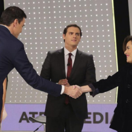 Imagen de archivo del debate entre Pedro Sánchez, Pablo Iglesias, Albert Rivera y Soraya Sáenz de Santamaría antes de las elecciones generales DE 2015 / EFE