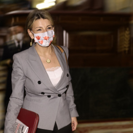 La vicepresidenta segunda y ministra de Trabajo y Economía Social, Yolanda Díaz, en una sesión plenaria, en el Congreso de los Diputados, a 23 de febrero de 2022,