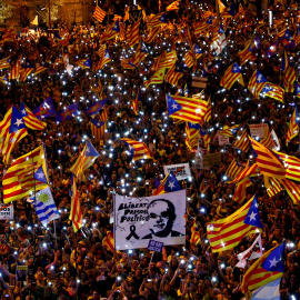 Un mitin de organizaciones separatistas catalanas para manifestarse contra el juicio de los líderes catalanes, en una imagen de archivo.