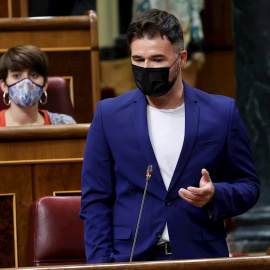El portavoz de ERC, Gabriel Rufián, interviene en la sesión de control del Congreso celebrada este miércoles y con los indultos casi como asunto monográfico.