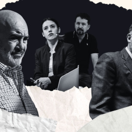 Ilustración de Miguel Frontera, Irene Montero, Pablo Iglesias y Manuel Marchena