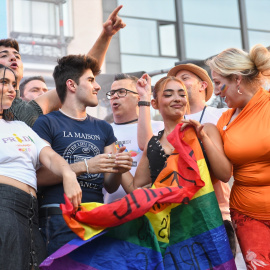 Varios de los concursantes de OT 2023 durante su actuación este miércoles en la Plaza de Pedro Zerolo de Madrid
