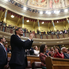 Pedro Sánchez al ser nombrado presidente de Gobierno por los apoyos de Unidos Podemos, ERC, PDeCAT, Compromís y PNV / EUROPA PRESS
