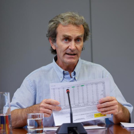 El director del Centro de Coordinación de Alertas y Emergencias Sanitarias (CCAES), Fernando Simón, durante la rueda de prensa ofrecida este lunes para informar de los últimos datos de la pandemia de la covid .