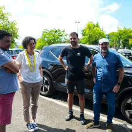 Los independentistas refugiados en Suiza, Jesús Rodríguez, Marta Rovira, Ruben Wagensberg y Oleguer Serra, tras decidir su regreso a Catalunya este viernes.
