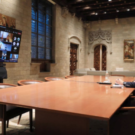 Pere Aragonès i Garcia, ha encapçalat la reunió de la Comissió delegada en matèria de Covid-19.