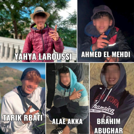 Imagen difundidas por varias organizaciones de los cinco chicos marroquíes desaparecidos tras zarpar desde Ceuta para llegar a las costas andaluzas.