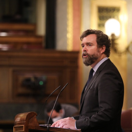 29/03/2022. El portavoz parlamentario de Vox, Iván Espinosa de los Monteros, interviene en una sesión plenaria en el Congreso de los Diputados, a 29/03/2022.