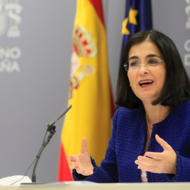 La ministra de Sanidad, Carolina Darias, durante la rueda de prensa celebrada tras la celebración del Consejo Interterritorial de Salud, este miércoles 29 de diciembre de 2021 en Madrid.