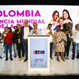 22/03/22. El candidato a la presidencia de Colombia, Gustavo Petro, en el acto de celebración tras conocer el resultado en las elecciones.