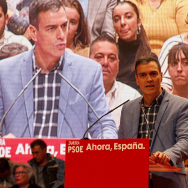 El candidato del PSOE, y presidente del Gobierno en funciones, Pedro Sánchez, durante un acto de precampaña del partido en Zamora. EFE/Mariam A. Montesinos