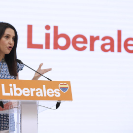 La presidenta de Ciudadanos, Inés Arrimadas, en rueda de prensa tras la reunión del Comité Ejecutivo de Ciudadanos, este lunes en Madrid.