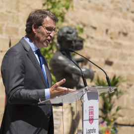 Imagen de archivo del presidente de la Xunta de Galicia, Alberto Núñez Feijóo, durante la firma de la Declaración de Cooperación Institucional en el Camino de Santiago Francés, en Logroño. - EUROPA PRESS