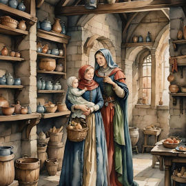 Ilustración sobre mujeres en la Edad Media