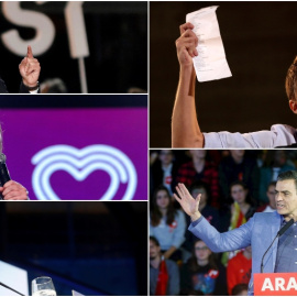 Albert Rivera (Cs), Pablo Iglesias (Unidas Podemos), Pablo Casado (PP), Íñigo Errejón (Más País) y Pedro Sánchez (PSOE). / EFE
