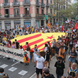 Cabecera de la manifestación de la Izquierda Independentista el 11 de septiembre de 2021 en Barcelona.