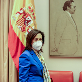09/03/2022.- La ministra de Defensa, Margarita Robles, a su llegada a la Comisión de Defensa, en el Congreso de los Diputados, a 9 de marzo de 2022, en Madrid (España). Durante su intervención ha informado del desarrollo de las operaciones de las Fuerz