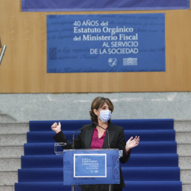 7/03/2022-La fiscal General del Estado, Dolores Delgado, en el acto conmemorativo del 40º Aniversario de aprobación del Estatuto Orgánico del Ministerio Fiscal, el 7 de marzo de 2022, en Bilbao, País Vasco.