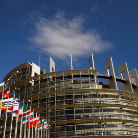 Banderas de los países de la Unión Europea frente al edificio del Parlamento Europeo en Estrasburgo (Francia). REUTERS/Arnd Wiegmann